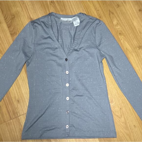 Y2K Currants Button Up Long Sleeve Gray metallic Shirt Women's Small spandex - Picture 3 of 8